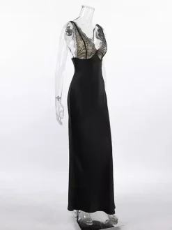 Elegant Lace V-Neck Slim Fit Slip Summer Long Dress For Women 2026