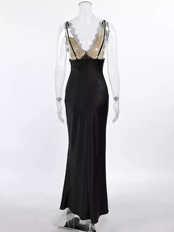 Elegant Lace V-Neck Slim Fit Slip Summer Long Dress For Women 2026