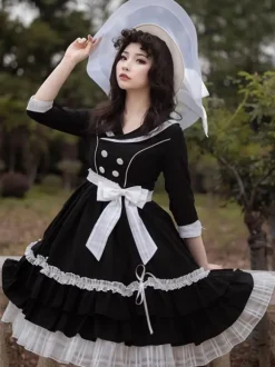 Elegant Lolita Dress Polyester 3/4 Length Sleeves Ruffles OP Dress Lolita Dress