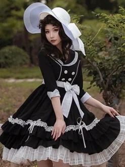 Elegant Lolita Dress Polyester 3/4 Length Sleeves Ruffles OP Dress Lolita Dress
