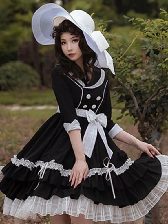 Elegant Lolita Dress Polyester 3/4 Length Sleeves Ruffles OP Dress Lolita Dress
