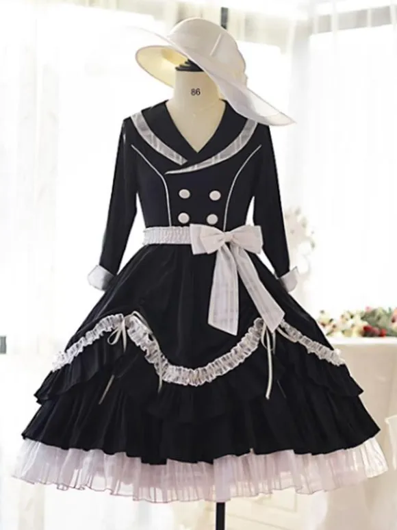 Elegant Lolita Dress Polyester 3/4 Length Sleeves Ruffles OP Dress Lolita Dress