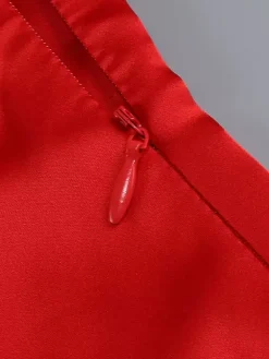 Elegant Rosette Maxi Evening Dress For Women - Red Satin Backless Bodycon Long Gown With 3D Flowers - Summer Prom Party 2026