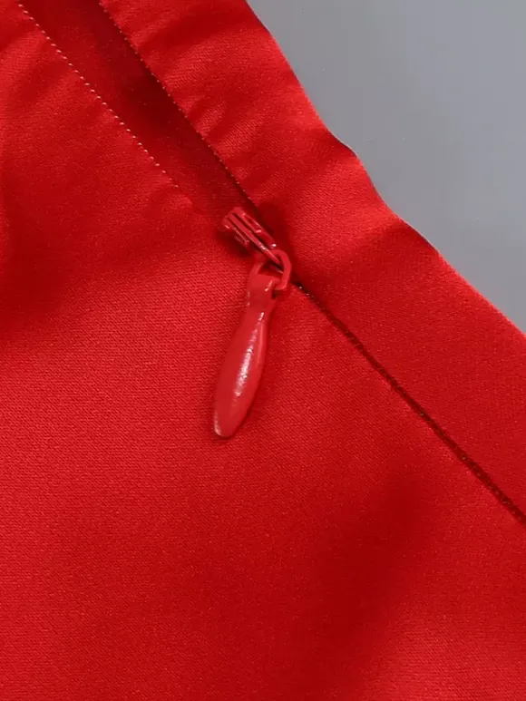 Elegant Rosette Maxi Evening Dress For Women - Red Satin Backless Bodycon Long Gown With 3D Flowers - Summer Prom Party 2026