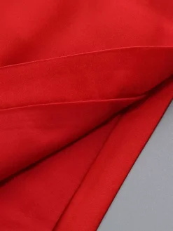 Elegant Rosette Maxi Evening Dress For Women - Red Satin Backless Bodycon Long Gown With 3D Flowers - Summer Prom Party 2026