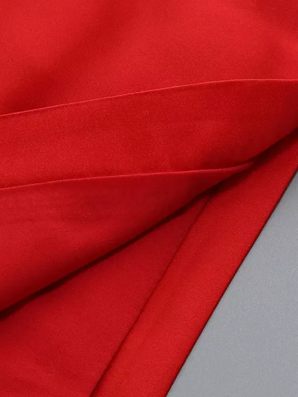 Elegant Rosette Maxi Evening Dress For Women - Red Satin Backless Bodycon Long Gown With 3D Flowers - Summer Prom Party 2026