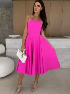 Elegant Strapless Dress High-Waist A-Line Party Dress For Women 2026