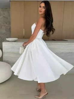 Elegant Strapless Dress High-Waist A-Line Party Dress For Women 2026