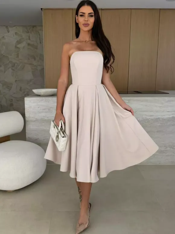 Elegant Strapless Dress High-Waist A-Line Party Dress For Women 2026