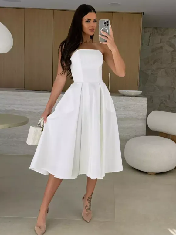 Elegant Strapless Dress High-Waist A-Line Party Dress For Women 2026