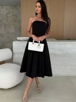 Elegant Strapless Dress High-Waist A-Line Party Dress For Women 2026