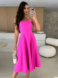 Elegant Strapless Dress High-Waist A-Line Party Dress For Women 2026