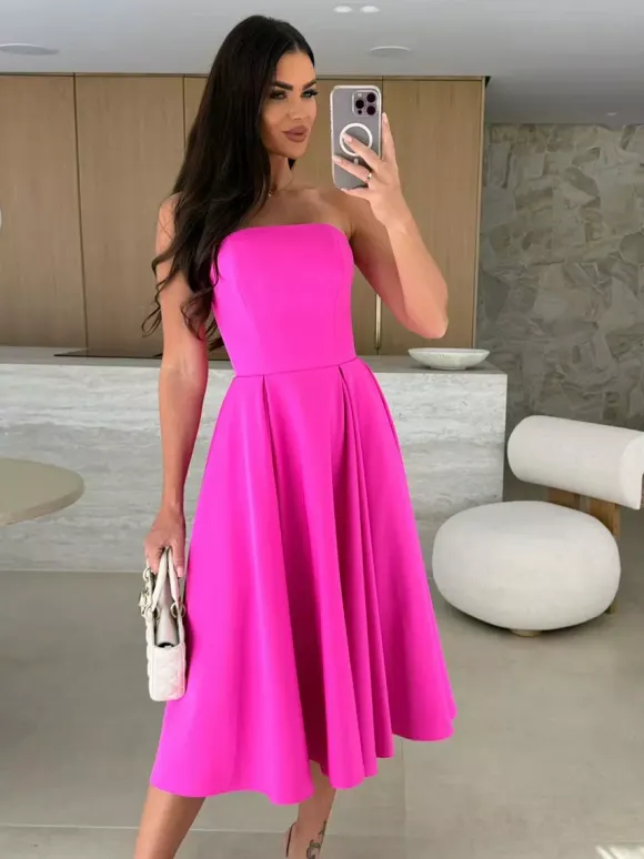 Elegant Strapless Dress High-Waist A-Line Party Dress For Women 2026