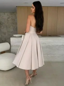 Elegant Strapless Dress High-Waist A-Line Party Dress For Women 2026