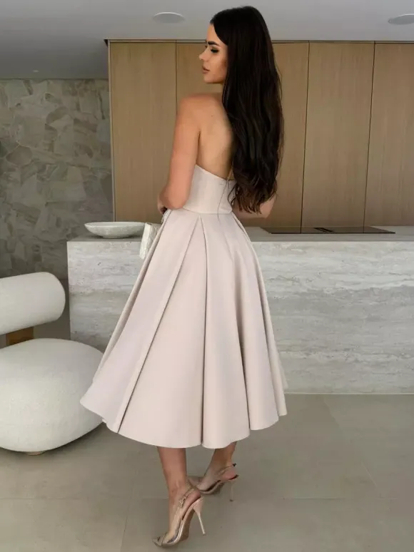 Elegant Strapless Dress High-Waist A-Line Party Dress For Women 2026