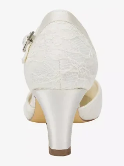 Elegant Two Part Wedding Shoes White Lace Round Toe Chunky Heel Bridal Shoes