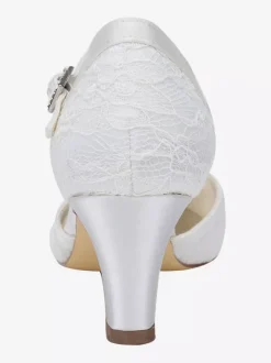 Elegant Two Part Wedding Shoes White Lace Round Toe Chunky Heel Bridal Shoes