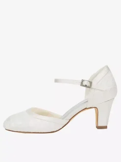 Elegant Two Part Wedding Shoes White Lace Round Toe Chunky Heel Bridal Shoes