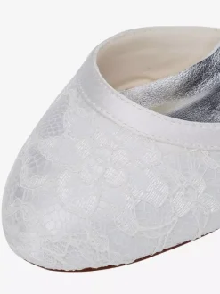 Elegant Two Part Wedding Shoes White Lace Round Toe Chunky Heel Bridal Shoes