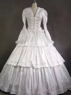 Elegant Victorian Ball Gown With Ruffled Sleeves Vintage Dress