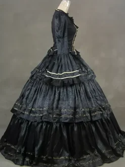Elegant Victorian Ball Gown With Ruffled Sleeves Vintage Dress