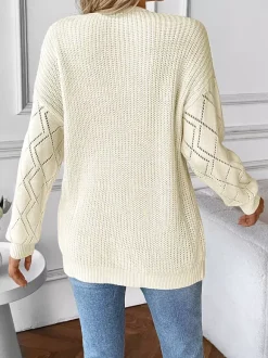 Elegant V-Neck Long Sleeves Sweater Pullovers For Women 2026