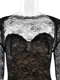 Elegant Black Floral Lace Shrug Maxi Dress Bodycon Evening Gown For Women 2026