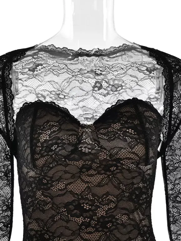 Elegant Black Floral Lace Shrug Maxi Dress Bodycon Evening Gown For Women 2026