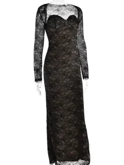 Elegant Black Floral Lace Shrug Maxi Dress Bodycon Evening Gown For Women 2026