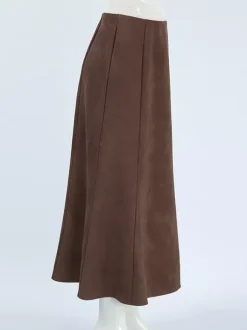 Elegant Brown Suede A-Line Maxi Skirt For Women 2026