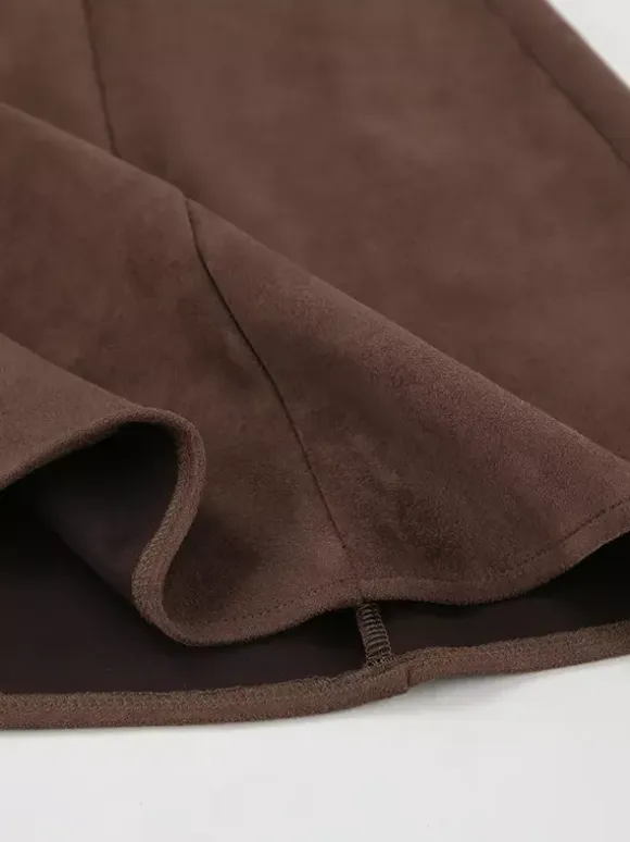 Elegant Brown Suede A-Line Maxi Skirt For Women 2026