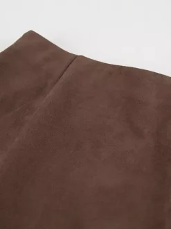 Elegant Brown Suede A-Line Maxi Skirt For Women 2026