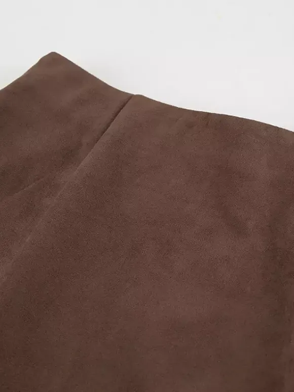 Elegant Brown Suede A-Line Maxi Skirt For Women 2026