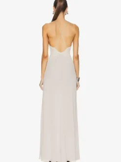 Elegant Deep V-Neck Maxi Gown for Women - Sexy Backless Slim Fit Long Slip Dress with Flower Corsage - Summer Party 2026