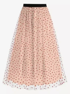 Elegant Heart Tulle Skirt For Women - Fluffy Mesh High Waisted A-Line Long Skirt - Spring Summer Party Wear 2026
