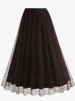 Elegant Heart Tulle Skirt For Women - Fluffy Mesh High Waisted A-Line Long Skirt - Spring Summer Party Wear 2026