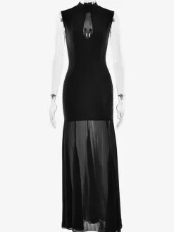 Elegant Keyhole Cutout High Neck Mermaid Maxi Dress For Women 2026