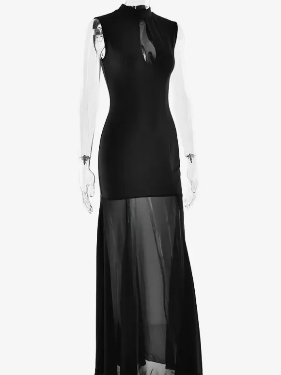 Elegant Keyhole Cutout High Neck Mermaid Maxi Dress For Women 2026