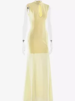 Elegant Keyhole Cutout High Neck Mermaid Maxi Dress For Women 2026