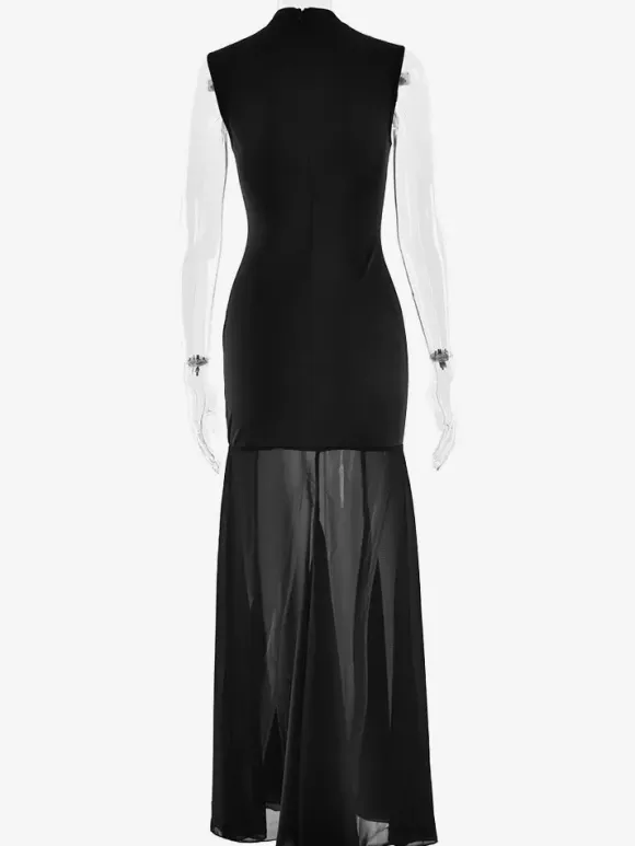 Elegant Keyhole Cutout High Neck Mermaid Maxi Dress For Women 2026