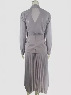 Elegant Long Sleeves Three Piece Set For Women - Chiffon Tie Neck Blouse And Waistband And Maxi Skirt - Spring Office Party 2026