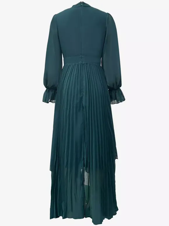 Elegant Pleated Midi Dress For Women - Layered Ruffle Chiffon Gown - Spring Wedding Guest Outfit 2026