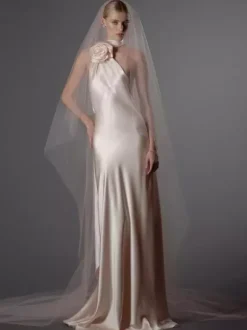 Elegant Rosette Halter Maxi Dress For Women - Silk Like Satin Backless Drape Neck Sleeveless Gown - Spring Evening Party 2026