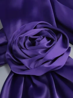 Elegant Rosette Halter Maxi Dress For Women - Silk Like Satin Backless Drape Neck Sleeveless Gown - Spring Evening Party 2026