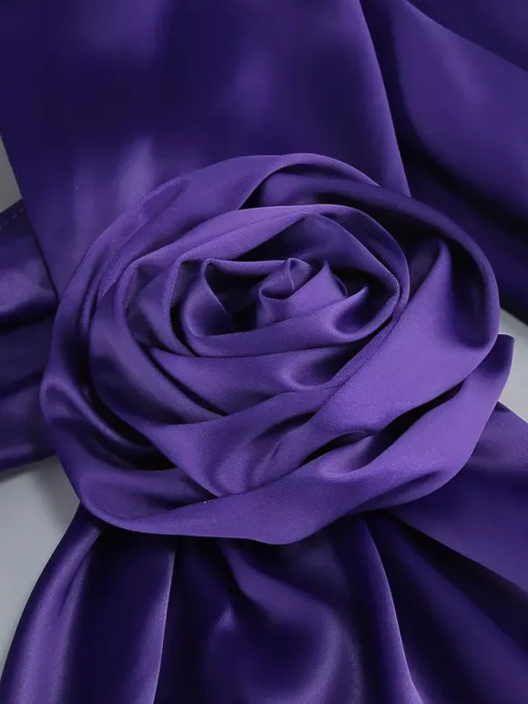 Elegant Rosette Halter Maxi Dress For Women - Silk Like Satin Backless Drape Neck Sleeveless Gown - Spring Evening Party 2026