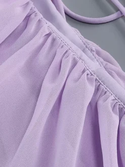 Elegant Ruffle V-Neck Chiffon Maxi Dress For Women - Lavender Boho Backless Flowy A-Line Sun Dress - Summer Beach Wedding Guest 2026