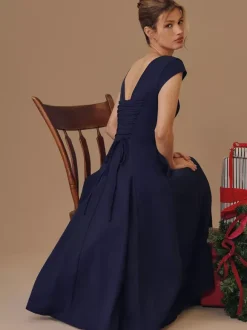 Elegant Square Neck A-Line Midi Dress For Women - Vintage Sleeveless Fit And Flare SunDress - Summer Wedding Guest Cocktail 2026