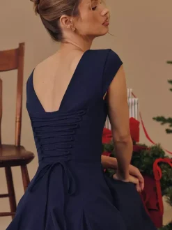 Elegant Square Neck A-Line Midi Dress For Women - Vintage Sleeveless Fit And Flare SunDress - Summer Wedding Guest Cocktail 2026
