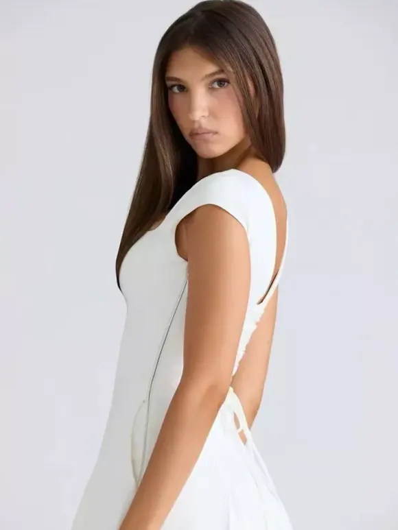 Elegant Square Neck A-Line Midi Dress For Women - Vintage Sleeveless Fit And Flare SunDress - Summer Wedding Guest Cocktail 2026