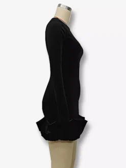 Elegant Velvet Mini Dress With Ruffle Hem Long Sleeve Bodycon Dress For Women 2026